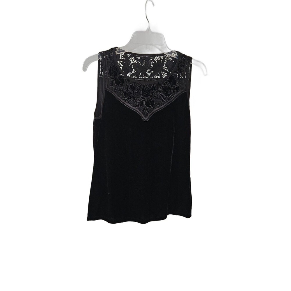 White House Black Market Black Velvet Lace Yoke Sleeveless Top Size XS